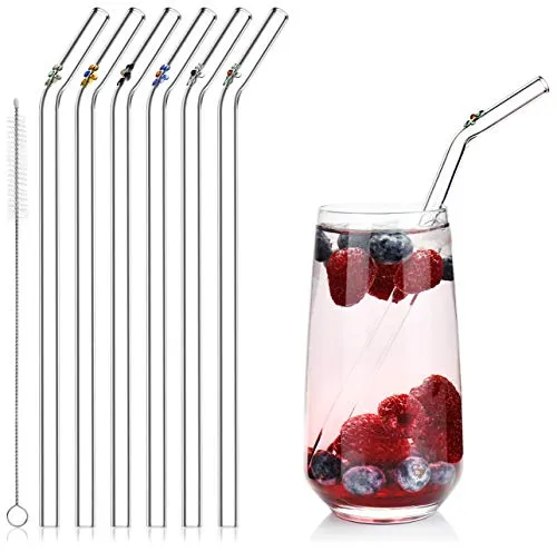 com-four® 6x Glasstrohalme spülmaschinenfest und wiederverwendbar