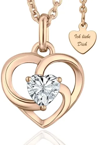 Halskette Damen Rosegold Herzkette Rose Gold Kette vergoldet Damenkette Ich Liebe Dich Herz-Anhänger Kettenanhänger Rosegoldschmuck Schmuck Geburtstag Weihnachten Jahrestag Geschenke Frauen Freundin