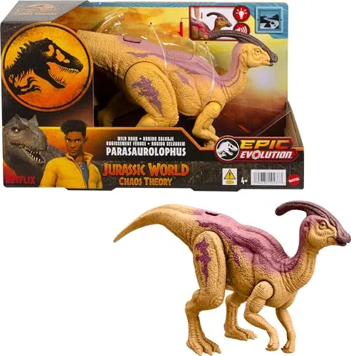 Mattel Jurassic World Wild Roar Parasaurolophus - Dinosaurier & prähistorische Kreaturen für Kinder - mit leuchtendem Rückenlicht und Brüllgeräuschen für aufregenden Spielspaß, ideal für Dino-Fans ab 4 Jahren!