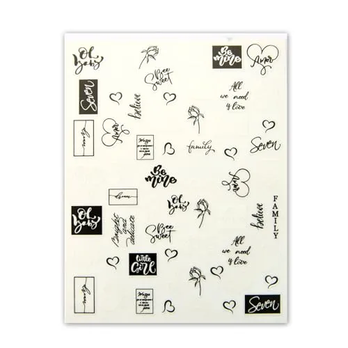 Blatt Nagelsticker - hauchdünne Stick On Nail Slides - Selbstklebende Nail Sticker, Schriftzüge und Mottos 3