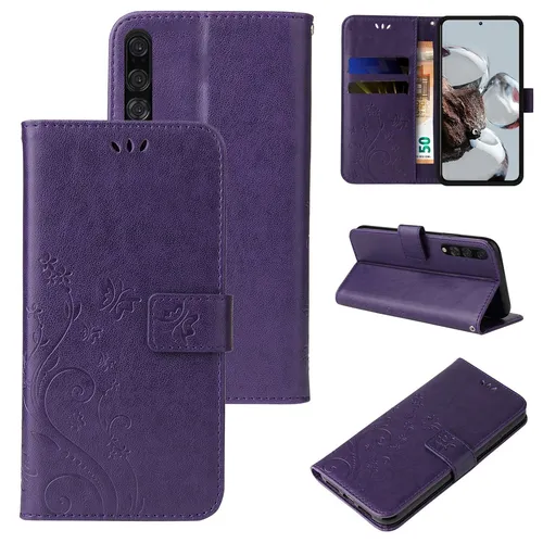 Handyhülle für Samsung Galaxy A11 Klapp Case Tasche Blume Schmetterling Violett