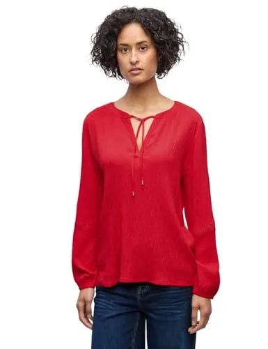 Street One Damen 3412104 Strukturtunika mit Tape - Racing Red, Größe 44 - Stylische Damenbluse mit Split Neck und elastischen Bündchen, ideal für einen lässigen Look. Der Viskosemix sorgt für angenehmen Tragekomfort.