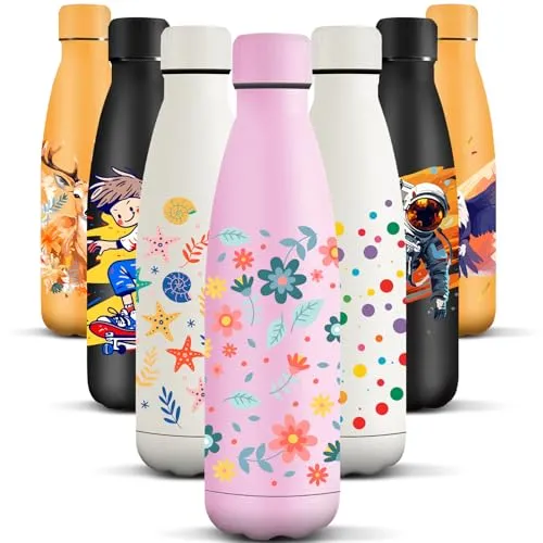 HoneyHolly Edelstahl Trinkflasche, 500ml BPA-frei, Thermosflasche, Isolierflasche Doppelwandige, Wasserflasche, Auslaufsicher, 18/8 Edelstahl, Thermoskanne für Sport, Camping, Schule