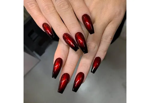 LuxusKollektion Kunstfingernägel 24 Stück Mittel Sarg French Acryl Kunstnägel Rot Schwarz Farbverlauf