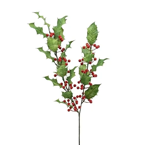 Floratexx Künstlicher ILEXZWEIG ca. 75cm. Kunstpflanze Kunstzweig künstlicher Zweig Christdorn, Stechpalmen-Zweig