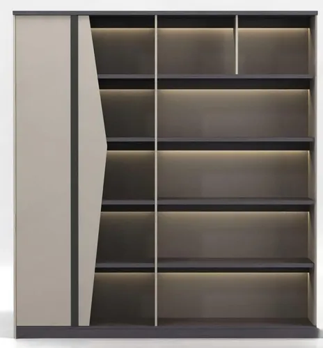 Eleganter Aktenschrank mit Beleuchtung – 200 cm Büro Bücherschrank - Moderner Aktenschrank mit 1 Tür und praktischer Beleuchtung. Ideal für Ihr Büro, bietet ausreichend Stauraum und eine stilvolle Optik. Maße: 200 x 40 x 200 cm, Material: MDF.