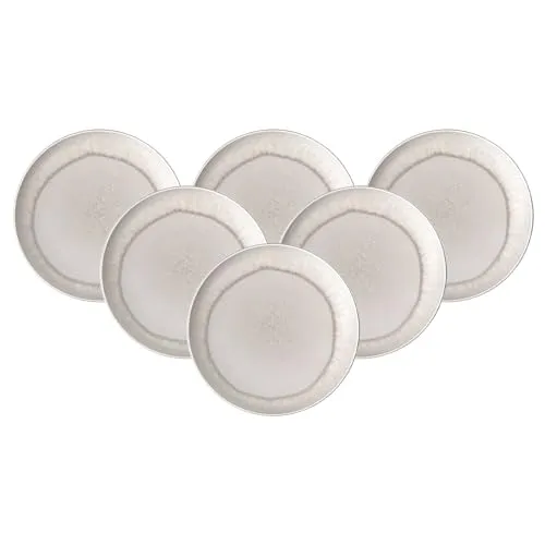 Villeroy & Boch like. by Perlemor Sand Frühstücksteller 6er Set - Dessertteller aus Premium Porzellan im einzigartigen Pottery Look, ideal für Brunch und Dinner, mikrowellensicher und spülmaschinenfest.