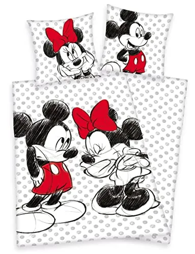 Disney Mickey Maus und Minnie Mouse Bettwäsche 80x80 135x200cm 100% Baumwolle mit Reißverschluss