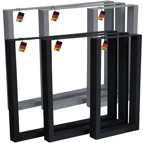 Tischbeine Tischkufen Metall Tischgestell schwarz grau vierkant für Esstisch, Schreibtisch | pulverbeschichtet | Montagematerial & höhenverstellbare Füße | Schrauben (schwarz, 1 Stück 70x72 cm)