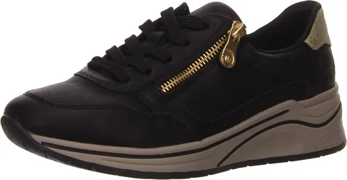 Keilsneaker RIEKER Damen Gr. 37 - Sportlich in Schwarz-Gold - Laufschuhe mit Soft-Einlage und rutschhemmender Sohle für optimalen Komfort und Style. Ideal für Freizeitaktivitäten und den sportlichen Look.