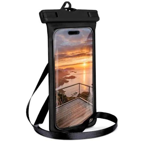 ONEFLOW Beach Bag für ZTE Blade A52 wasserdichte Hülle mit Touch und Kamera Fenster, Unterwasser Handyhülle zum Reisen, Schwimmen mit Armband und Band zum Umhängen, Schwarz