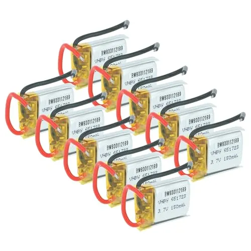 vhbw 10x Akku für Modellbau z.B. Racing Car, Helikopter, Flugzeug (150mAh, 3,7V, Li-Polymer, 25 x 17,5 x 7,6 mm, 2 Pin Walkera)