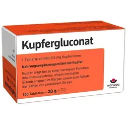 Kupfergluconat Tabletten 100 St von Wörwag Pharma - Arzneimittel zur Unterstützung des Kupferhaushalts, ideal für eine gezielte Mineralstoffversorgung und erhältlich in praktischer Tablettenform.