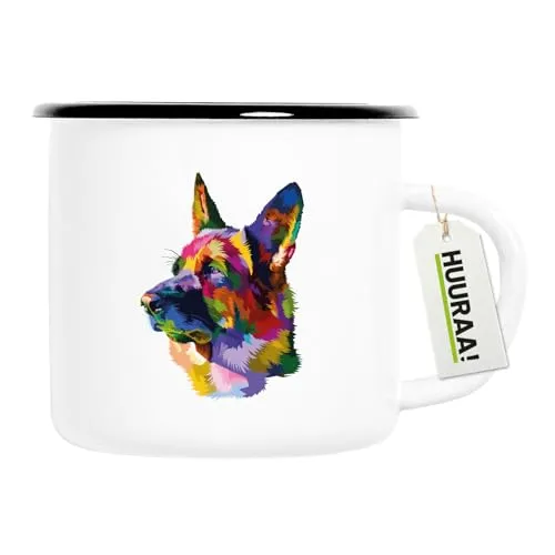 Huuraa Emaille Tasse Deutscher Schäferhund Colorful Geschenk 300ml Vintage Emaille Becher Deutscher Schäferhund Geschenkidee