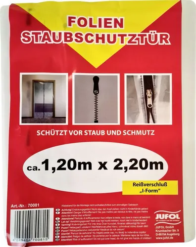 JUFOL Folien-Staubschutztür 2,20x1,20 m LDPE transparent Reißverschluss I-Form