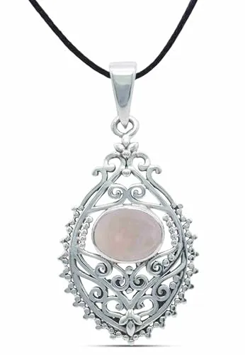 mantraroma Kettenanhänger 925 Silber Rosenquarz rosa Stein Edelstein Kettenanhänger Damen Sterling Silber Halskette Anhänger Geschenk (MAH-132-07)