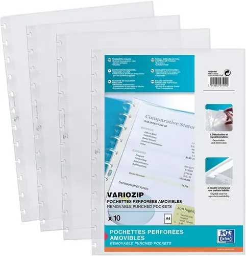 Oxford Vario Zipp Prospekthülle DIN A4 glasklar 10 Hüllen von Oxford