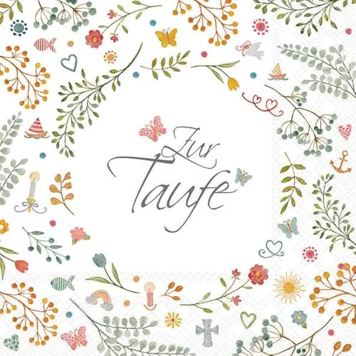 Ambiente Serviette Zur Taufe 33x33cm 20 Stk. Papier Einseitig Bedruckt Rückseite Weiß Viertelmotiv Ganzjährig Ideal für Decoupage