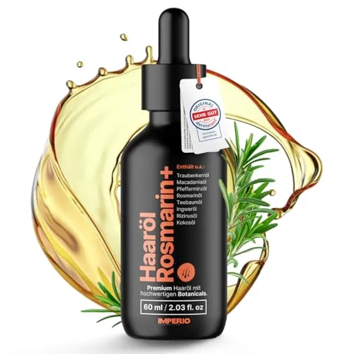 IMPERIO Haaröl Rosmarin+ gegen Haarausfall - 60ml - Premium Rosmarinöl Haare & weitere hochwertige Öle zur Anregung des Haarwachstums für Kopfhaut & Bart - 100% natürliche Haarpflege - ohne Zusätze
