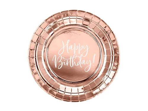 partydeco Pappteller, Pappteller Happy Birthday 18cm rosegold 6er Set