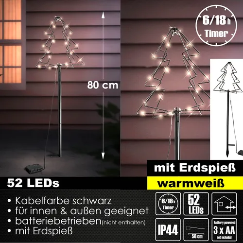 cm LED Gartenfigur Baum aus Metall Lichterbaum Batterie Leuchtbaum In-Outdoor 80