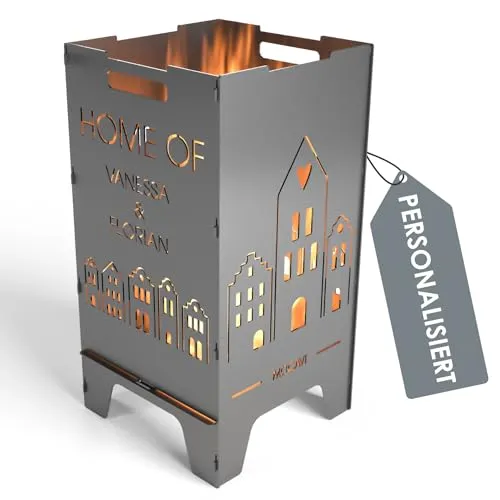 MOCAVI Feuertonne Home 73 cm | 3 mm Stahl personalisiert Feuerkorb Feuerschale sicher massiv robust Design-Feuerfass für Garten und Terrasse groß eckig Feuerstelle Outdoor hitzefest außen