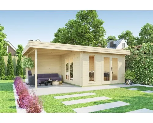 Gartenhaus Blockhaus Pultdach 44 mm Anders 652x380 cm - Gartenhaus aus robustem Holz mit Pultdach, 29 m³ Rauminhalt und abschließbarer Doppeltür - ideal für Freizeit oder als Stauraum.