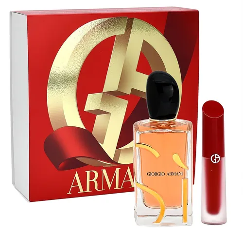 Giorgio Armani Si Intense 100ml Eau de Parfum & Lip Maestro Satin 12 4ml Geschenkset - Elegantes Geschenkset für Damen mit intensivem Eau de Parfum und luxuriösem Lippenstift für einen strahlenden Look.