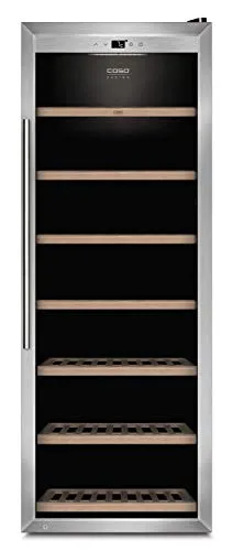 CASO WineSafe 137 | Weinkühlschrank für 137 Flaschen | abschließbar, auf 5-20°C einstellbar, leise, Touch, LED beleuchtet, freistehend, Edelstahl