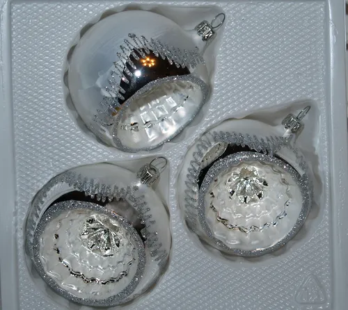 Christbaumkugel WINTERZAUBER Reflex 8cm 3St. per Box mundgeblasen, handbemalt