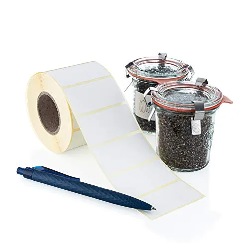 DESIGN WUNDER® - 1000 blanko Etiketten selbstklebend/weiße Klebeetiketten zur Beschriftung, nutzbar als Aufkleber für Vorratsdosen, Marmeladengläser als Gefrieretiketten & Tiefkühletiketten