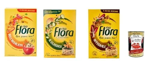 Riso Flora Testpaket, 100% italienischer Reis, Classico - Integrale - Bell'insalta 3x 1Kg + Italian Gourmet polpa 400g