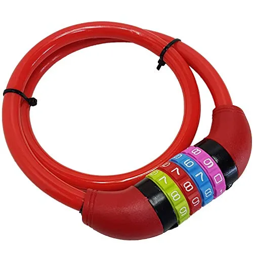 Land-Haus-Shop® Stahlseil Zahlenschloss 65 cm, Fahrradschloss PVC ummantelt Fahrradzahlenschloss, Kinder Fahrrad Zahlen Schloss rot