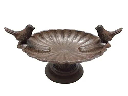 Vogeltränke mit Vögeln | Futterstelle aus Gusseisen | Garten Terrasse Balkon | 25 cm