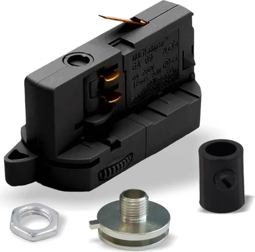 Multiadapter für 3-Phasen Stromschienenstrahler inkl. Alunippel, Mutter und Zugentlaster | Schwarz