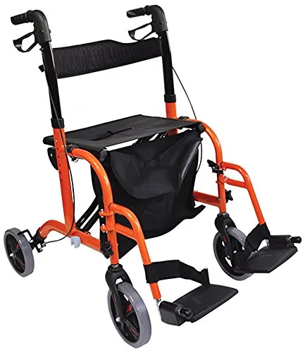 Aidapt Duo Deluxe Rollator, leicht, 4 Rollen, faltbar, mit Sitz, Fußplatten, Tragetasche, abschließbaren Bremsen und pannensicheren Reifen, für Innen- und Außenbereich, Orange