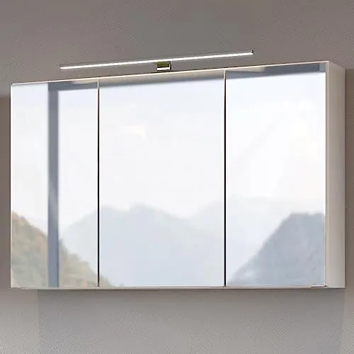 Spiegelschrank 100cm Weiß mit LED-Beleuchtung - Moderne Badezimmermöbel, ausgestattet mit energiesparender LED-Beleuchtung und praktischen Glaseinlegeböden für optimalen Stauraum.