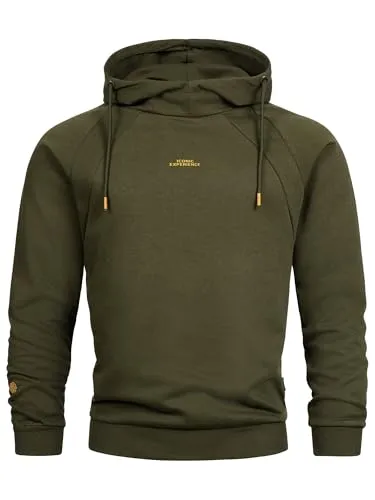 Indicode Kapuzenpullover INVir - Grüner Pullover mit kurzem Schalkragen - Herren-Pullover in Army-Grün, ideal für lässige Outfits. Mit kurzem Schalkragen und Kapuze für zusätzlichen Komfort und Stil.