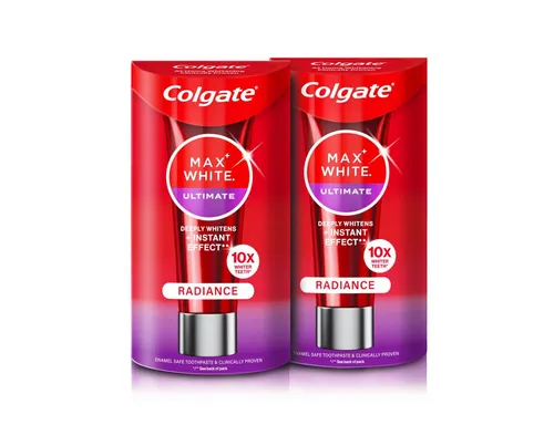 Colgate Zahnbleaching-Paste Ultimate Radiance, Whitening Zahnpasta, 2x 75ml, 10-mal weißere Zähne im Vergleich zu herkömmlicher Zahnpasta
