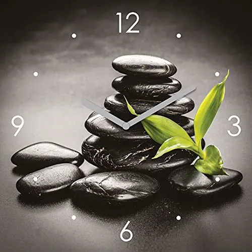 Levandeo® Wanduhr ZEN Steine 30x30cm in grün von Levandeo