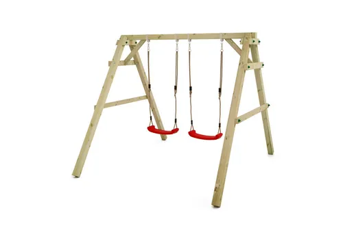 Wickey Doppelschaukel Sky Dancer Prime - Gartenschaukel mit 2 Sitzen - Schaukeln aus massivem, wetterfestem Holzgestell mit 10 Jahren Garantie. Ideal für kreative Spielideen und fördert die Motorik. Perfekt für kleine Gärten!