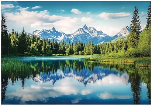 WallArena - Vlies Fototapete Berge Gebirge 400x280 cm - Fototapeten - Tapeten - für Wohnzimmer Schlafzimmer - Vliestapete Wandtapete Tapete 3D Effekt- inkl. Kleister - Landschaft Natur See Wald