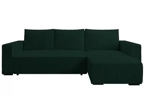 storez24 Ecksofa Letto, L-förmige Eckcouch mit Schlaffunktion und Bettkasten, Grün - MODERNES DESIGN & KOMFORT – Die elegante grüne Cordstoff-Oberfläche sorgt für Gemütlichkeit. Mit praktischem Bettkasten für Stauraum und einer Schlaffunktion für Übernachtungsgäste ist dieses Sofa die perfekte Wahl für jeden Wohnraum.