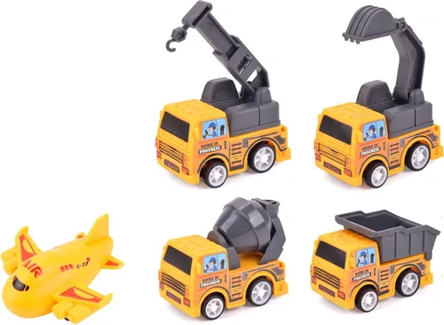 5-teiliges Baumaschinen-Set mit Rückzugmechanismus, 5,5 cm