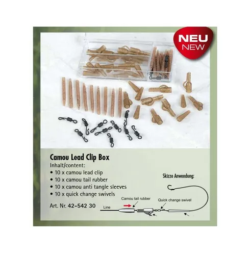 Behr Bindegerät Camou Lead Clip Box Sortiment 41 Teile RedCarp Tackle Karpfenmontagen, Spar-Set mit 41 Teilen für Karpfenmontagen