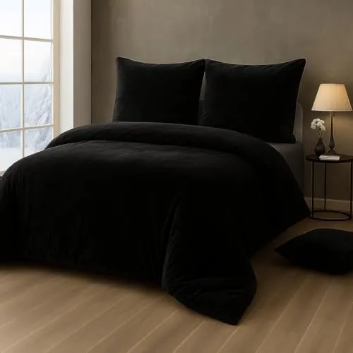 MALIKA Winter Plüsch Bettwäsche Nicky-Teddy Cashmere in schwarz von MALIKA