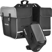 TecTake Fahrradtaschen Set Georg – Wasserabweisend, 20 x 9,5 x 10 cm, Schwarz - Praktisches Fahrradtaschen Set für Radtouren. Die große Gepäckträgertasche und die kompakte Rahmentasche bieten viel Stauraum und sind aus wasserabweisendem Material gefertigt. Ideal für Smartphone, Proviant und mehr.