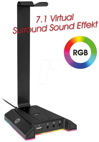 myWall My Wall Headset Halterung mit 7.1 Virtual Surround HK2L - Kopfhörer Zubehör mit 7.1 Virtual Sound und RGB Lichteffekten, ausgestattet mit 2x USB 2.0 Ports für Kopfhörer und Mikrofon.