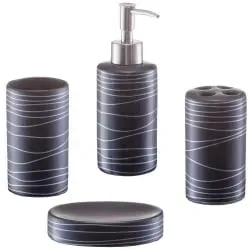 Zeller Bad-Accessoires-Set in Geschenkverpackung, 4-teilig 18252 , Farbe: Schwarz, Material: Keramik