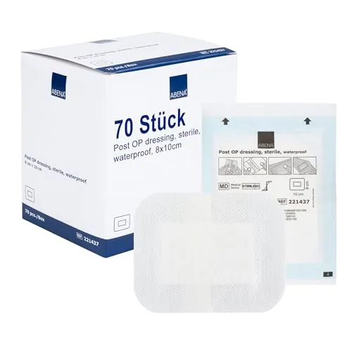 ABENA Duschpflaster wasserfest – 10x8 cm – 70 Stück, Wundpflaster steril, groß & einzeln verpackt – Pflaster sensitiv für empfindliche Haut – ideal zur Pflege nach OP, bei Schnitten & Kratzern
